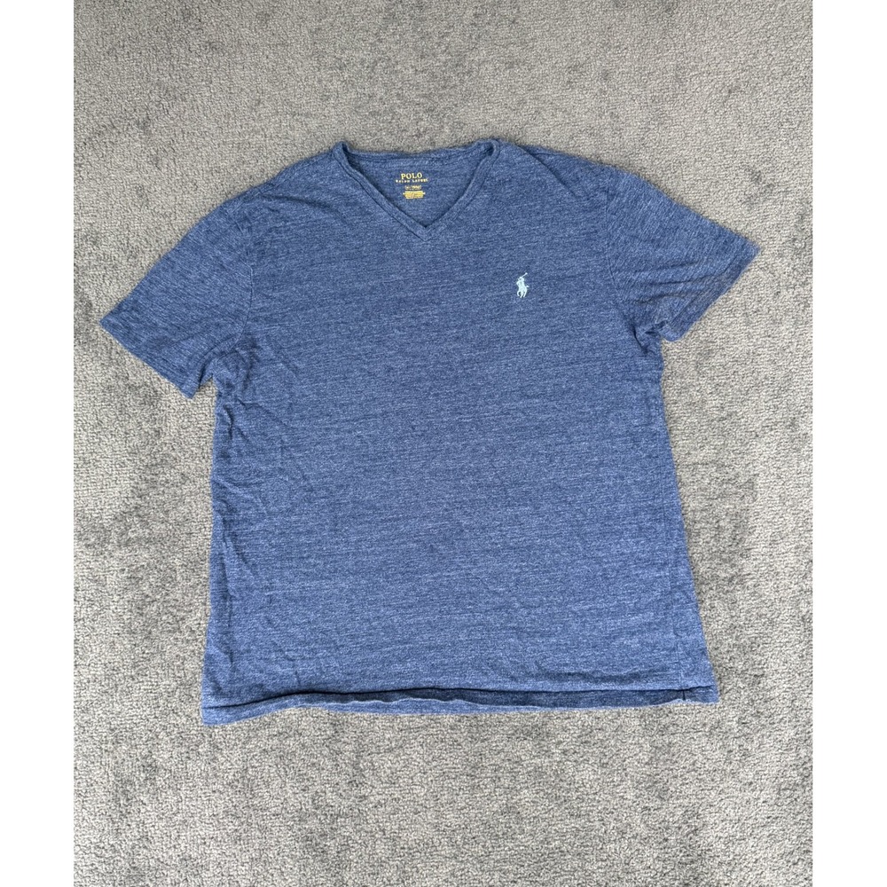 Polo Ralph Lauren Mens V-Neck T-Shirt Heather Blue Pony Logo Size M